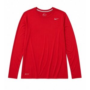 Nike Mens Dri-FIT Long Sleeve Performance Shirt Red Crew Neck XXL Training Tee